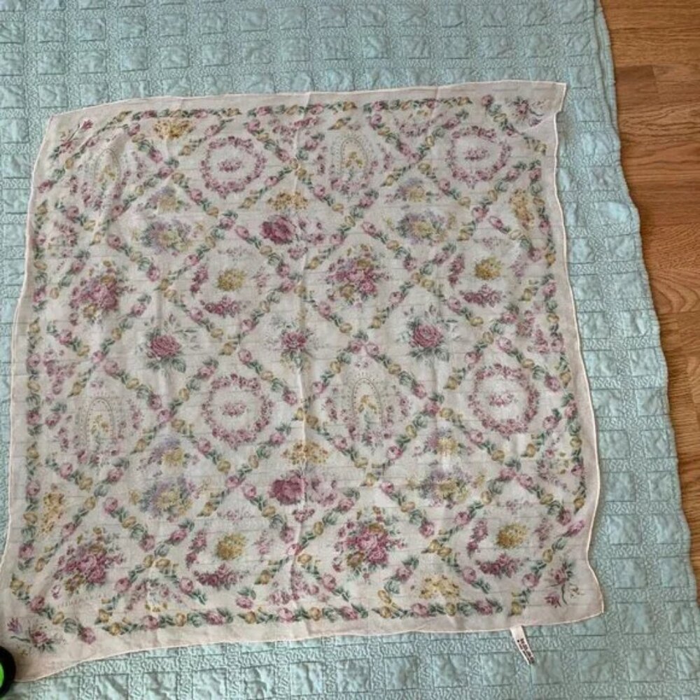 Vintage Laura Ashley Scarf Roses Design 32x32” USED